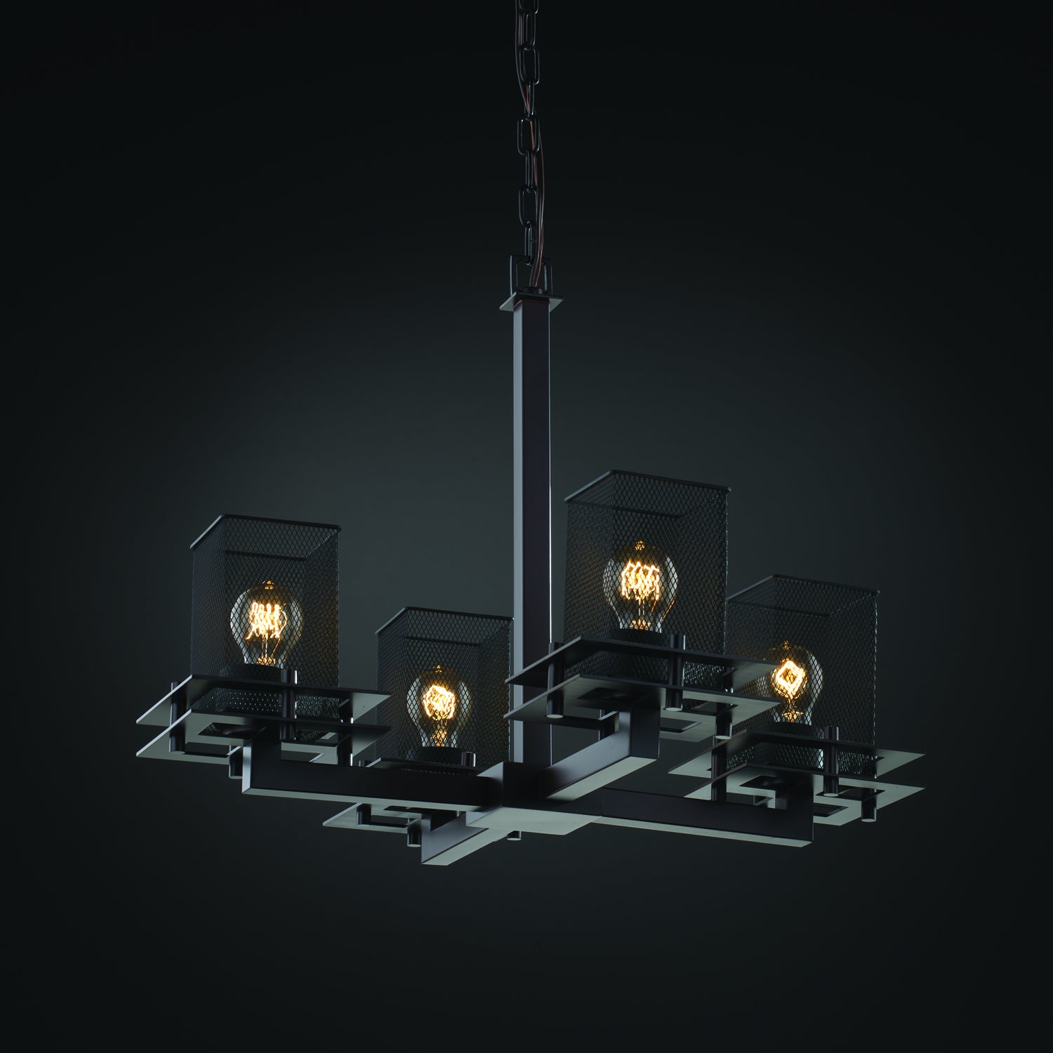 Justice Designs - MSH-8100-15-MBLK - Four Light Chandelier - Wire Mesh - Matte Black