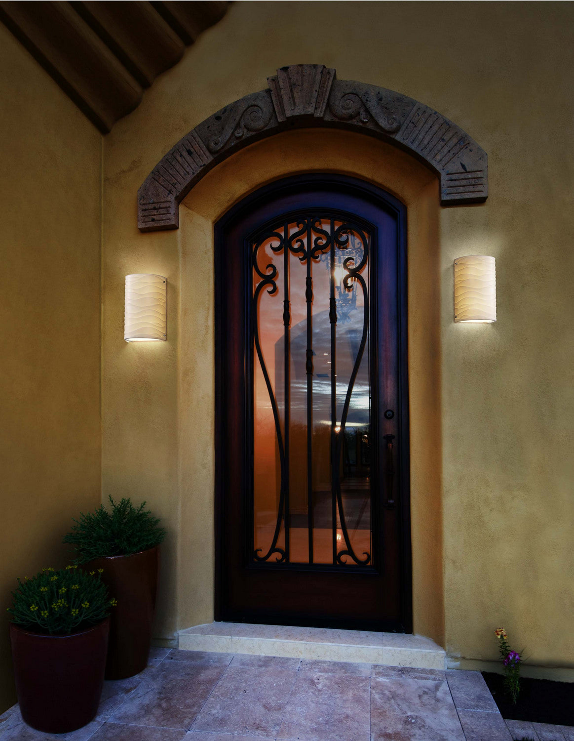 Justice Designs - PNA-5542W-WAVE-NCKL - One Light Outdoor Wall Sconce - Porcelina - Brushed Nickel