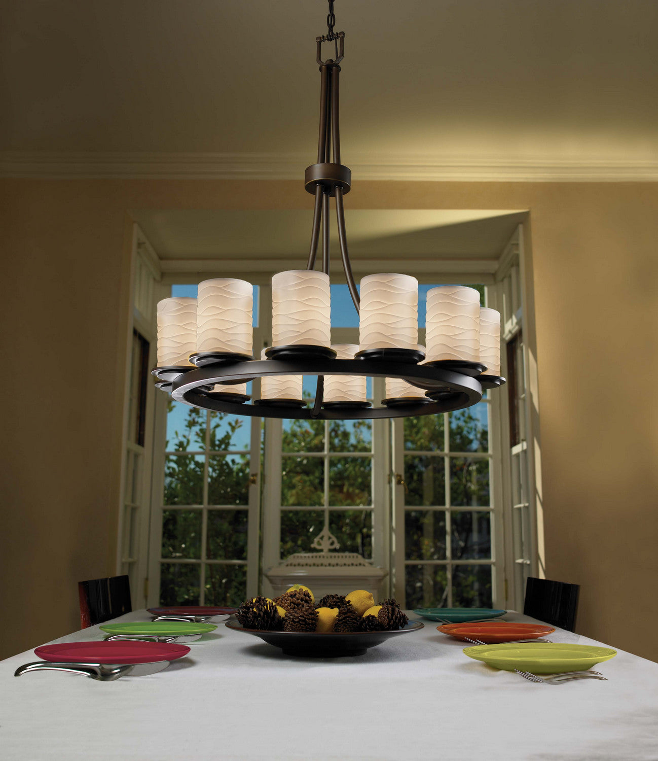 Justice Designs - POR-8763-10-WAVE-DBRZ - 12 Light Chandelier - Limoges - Dark Bronze