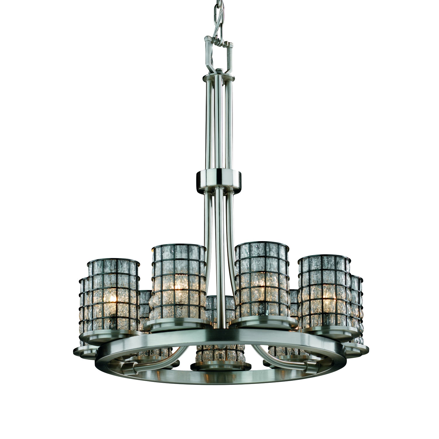 Justice Designs - WGL-8766-10-GRCB-NCKL - Nine Light Chandelier - Wire Glass - Brushed Nickel