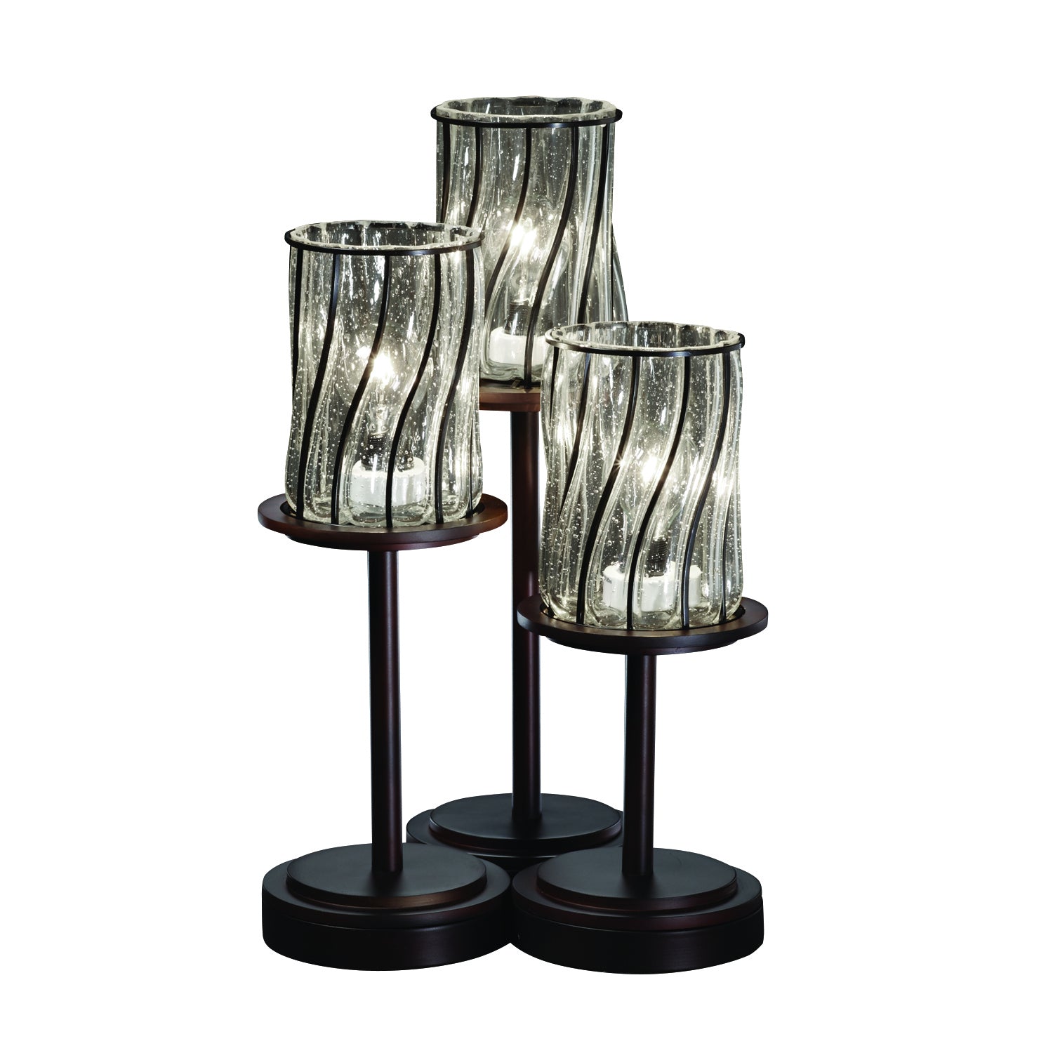 Justice Designs - WGL-8797-10-SWCB-DBRZ - Three Light Table Lamp - Wire Glass - Dark Bronze