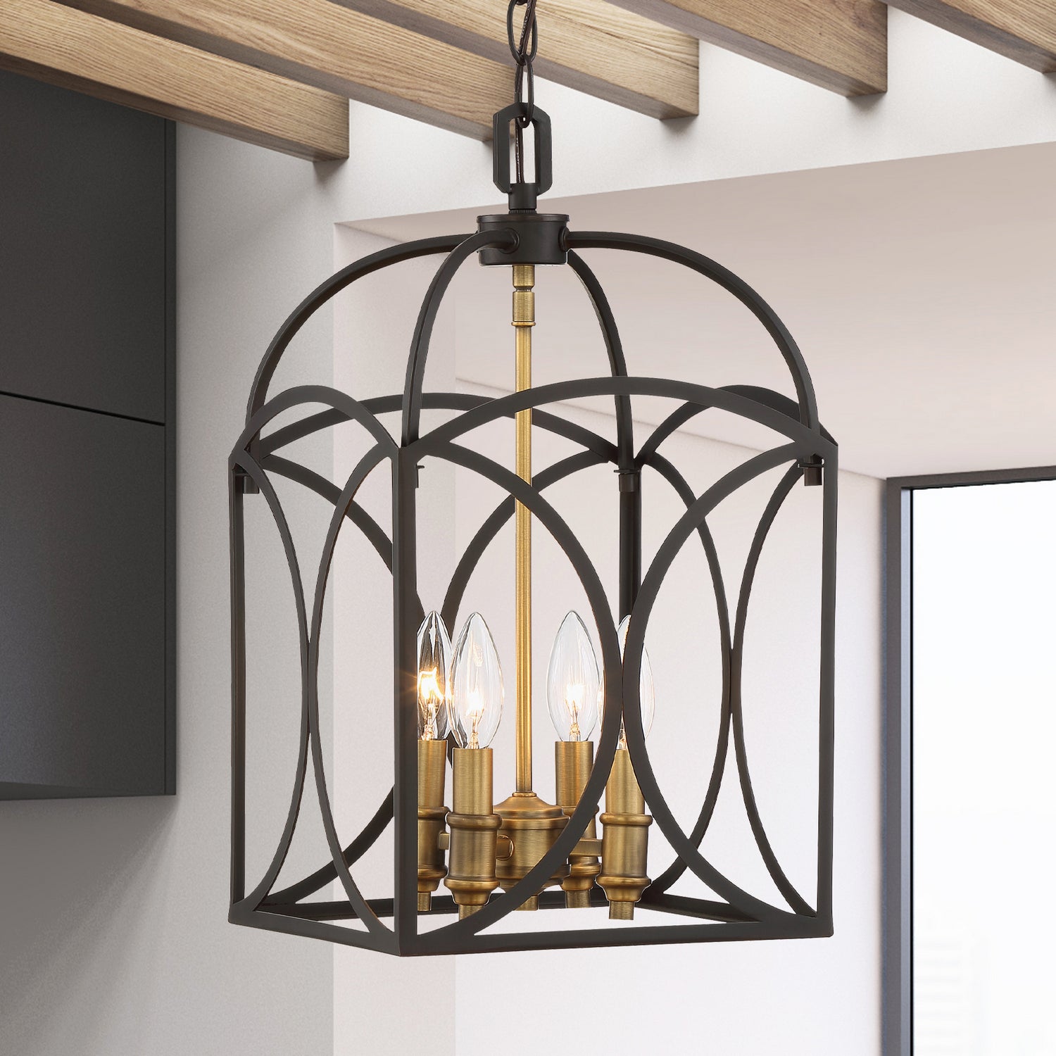 Savoy House - 3-4080-4-79 - Four Light Foyer Pendant - Talbot - English Bronze and Warm Brass