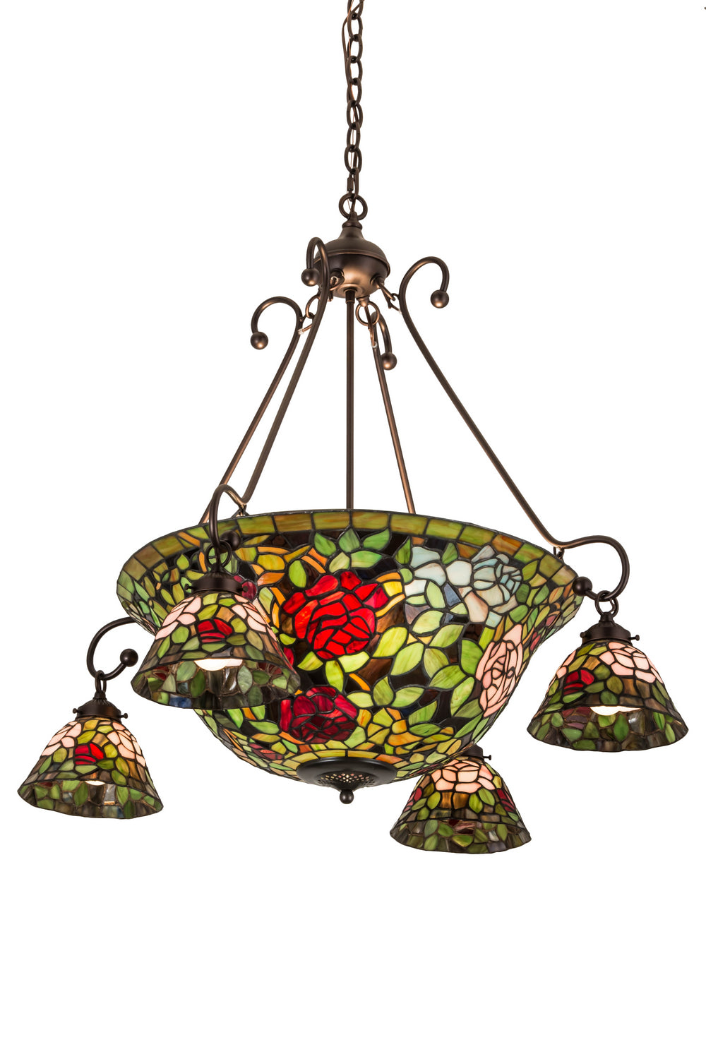 Meyda Tiffany - 180722 - Seven Light Inverted Pendant - Tiffany Rosebush - Mahogany Bronze