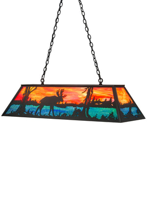 Meyda Tiffany - 183351 - Six Light Oblong Pendant - Moose At Lake - Textured Black