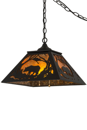 Meyda Tiffany - 185546 - Two Light Pendant - Bear At Dawn - Textured Black