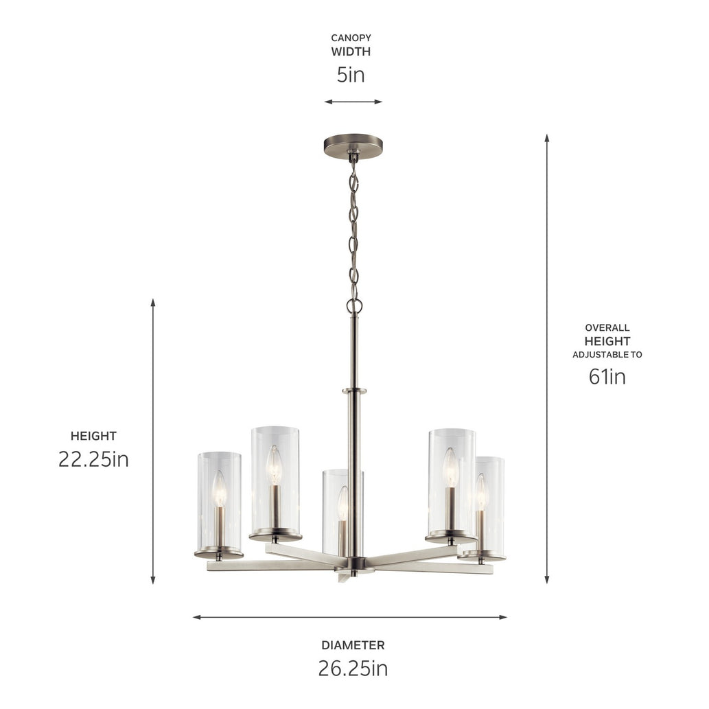 Kichler - 43999NI - Five Light Chandelier - Crosby - Brushed Nickel