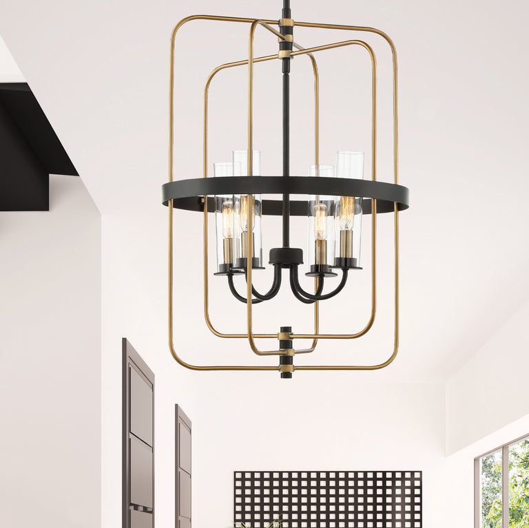 Savoy House - 3-8072-4-51 - Four Light Foyer Pendant - Kearney - Vintage Black with Warm Brass