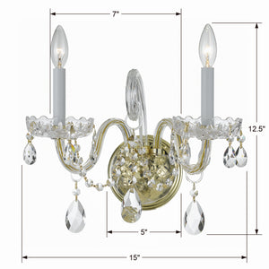 Crystorama - 1032-PB-CL-SAQ - Two Light Wall Sconce - Traditional Crystal - Polished Brass