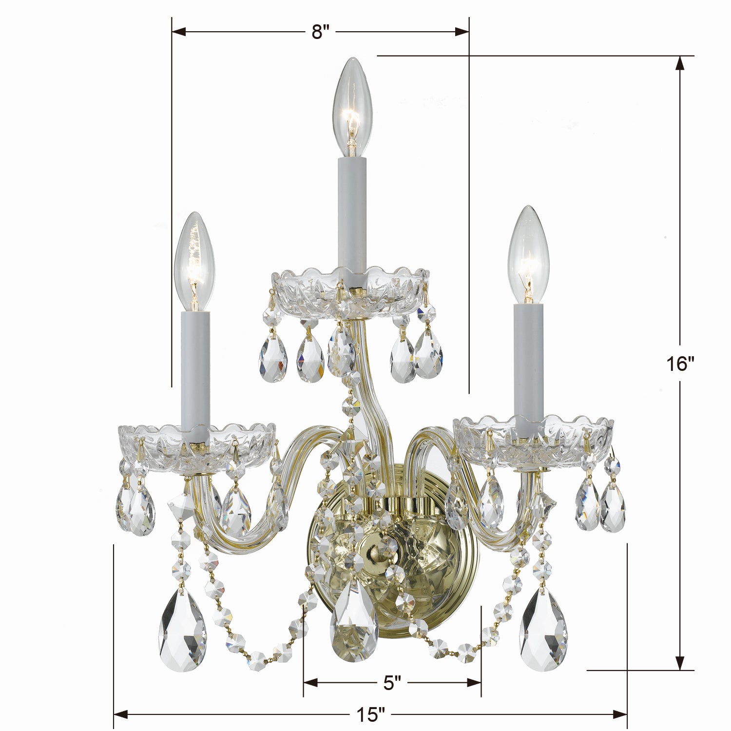 Crystorama - 1033-PB-CL-SAQ - Three Light Wall Sconce - Traditional Crystal - Polished Brass