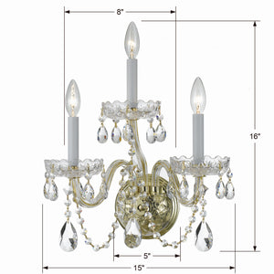 Crystorama - 1033-PB-CL-SAQ - Three Light Wall Sconce - Traditional Crystal - Polished Brass