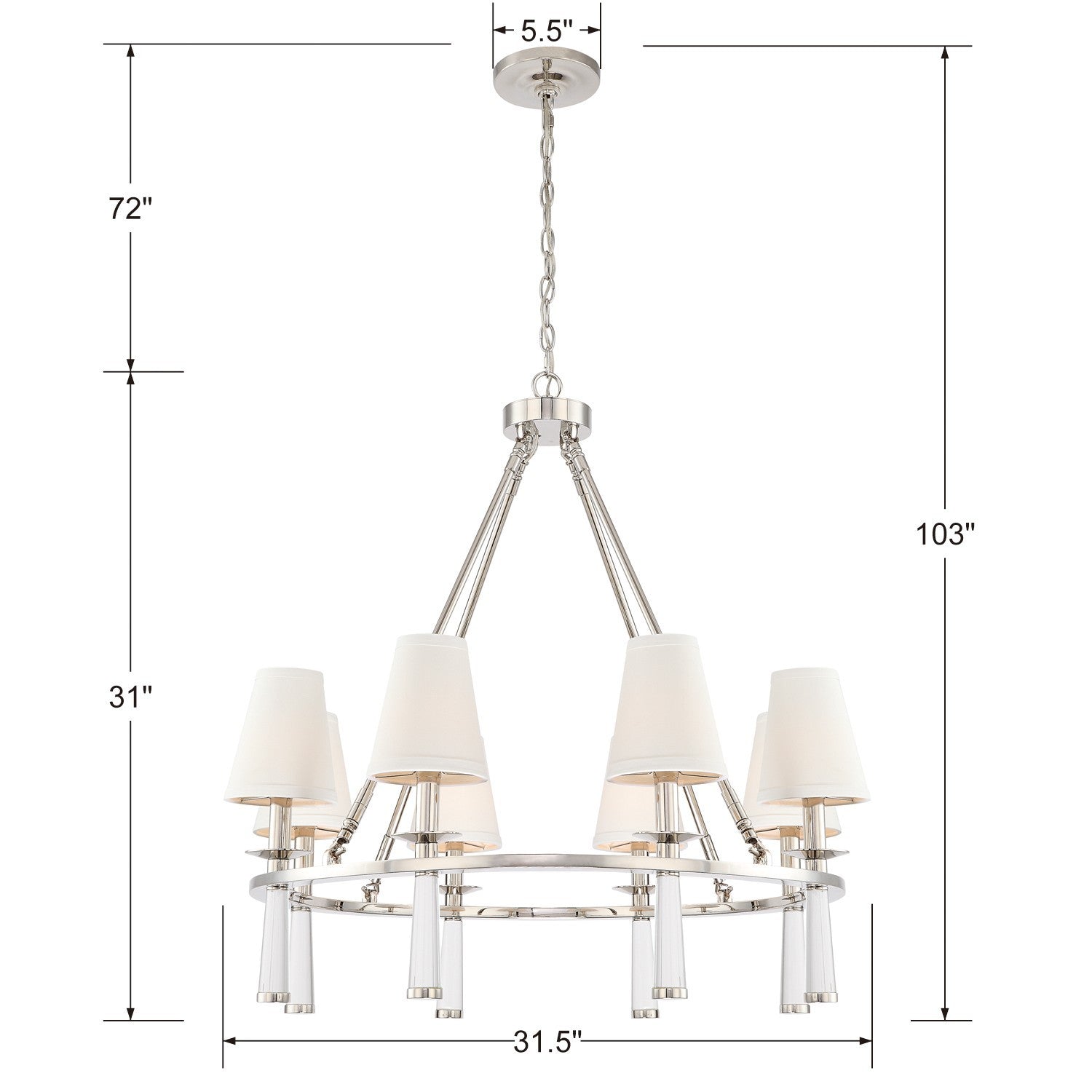 Crystorama - 8867-PN - Eight Light Chandelier - Baxter - Polished Nickel