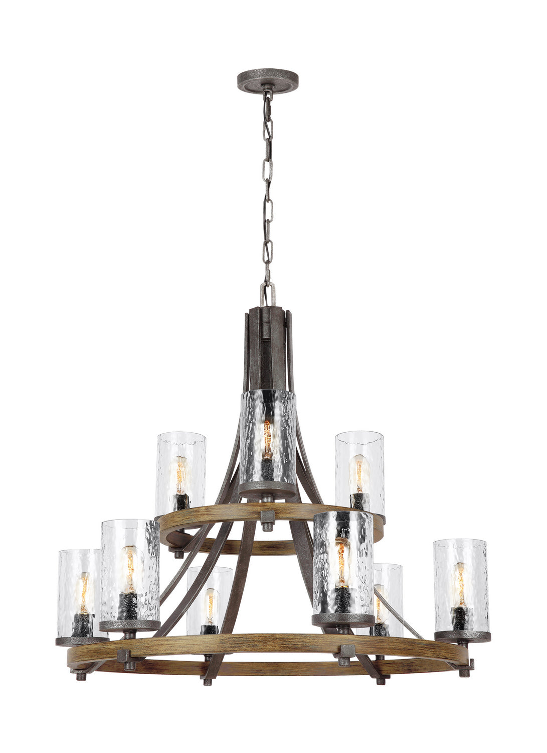 Visual Comfort Studio - F3135/9DWK/SGM - Nine Light Chandelier - Angelo - Distressed Weathered Oak / Slate Grey Metal