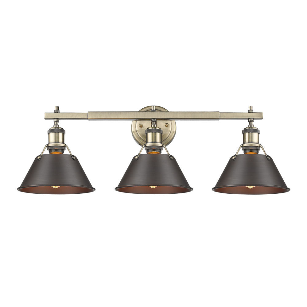 Golden - 3306-BA3 AB-RBZ - Three Light Bath Vanity - Orwell AB - Aged Brass