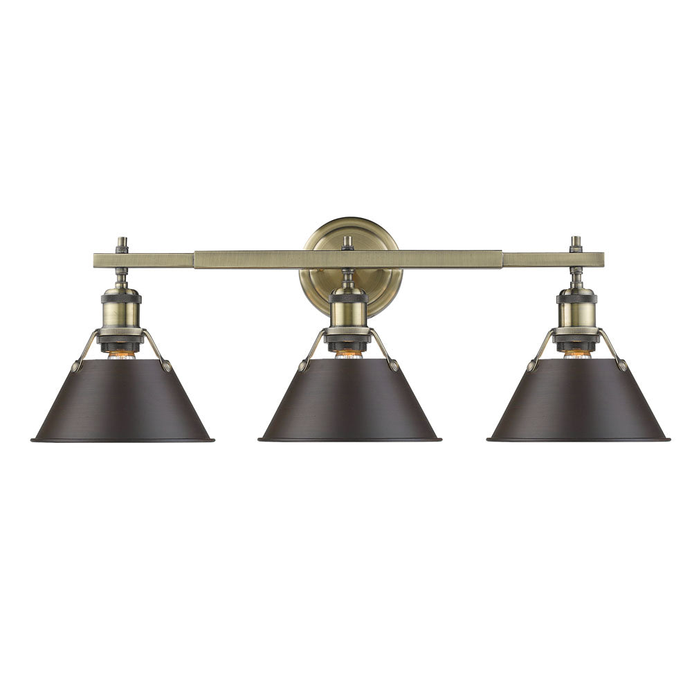 Golden - 3306-BA3 AB-RBZ - Three Light Bath Vanity - Orwell AB - Aged Brass