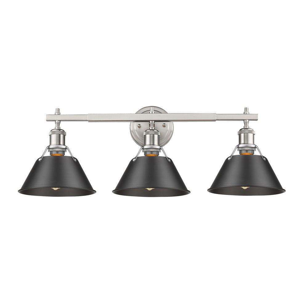 Golden - 3306-BA3 PW-BLK - Three Light Bath Vanity - Orwell PW - Pewter