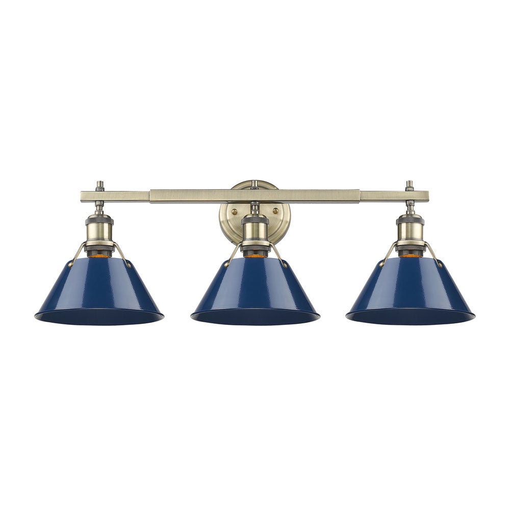 Golden - 3306-BA3 AB-NVY - Three Light Bath Vanity - Orwell AB - Aged Brass