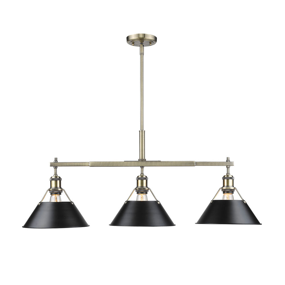 Golden - 3306-LP AB-BLK - Three Light Linear Pendant - Orwell AB - Aged Brass