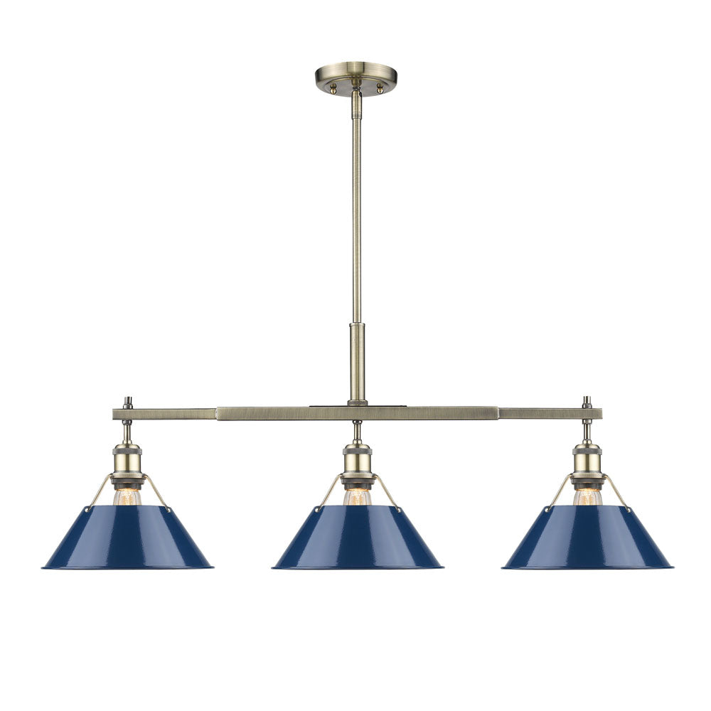 Golden - 3306-LP AB-NVY - Three Light Linear Pendant - Orwell AB - Aged Brass