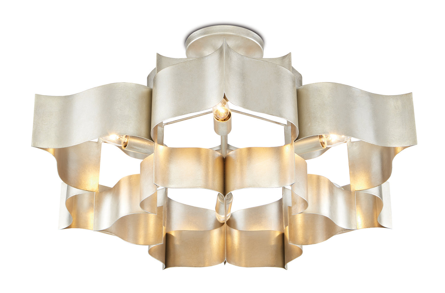 Currey and Company - 9000-0051 - Six Light Chandelier - Grand - Contemporary Silver Leaf