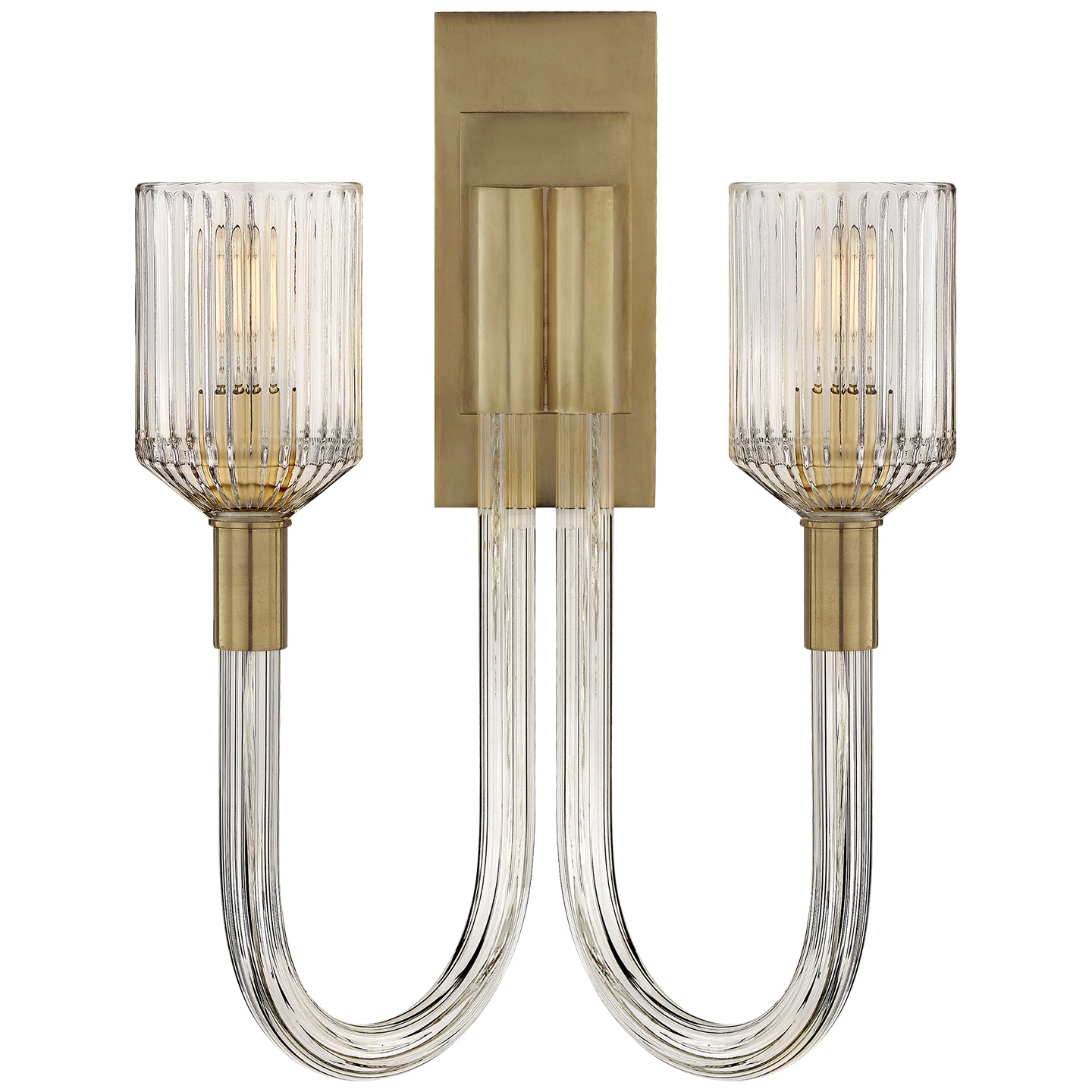 Visual Comfort Signature - KW 2404CRB/AB - Two Light Wall Sconce - Reverie - Clear Ribbed Glass and Brass