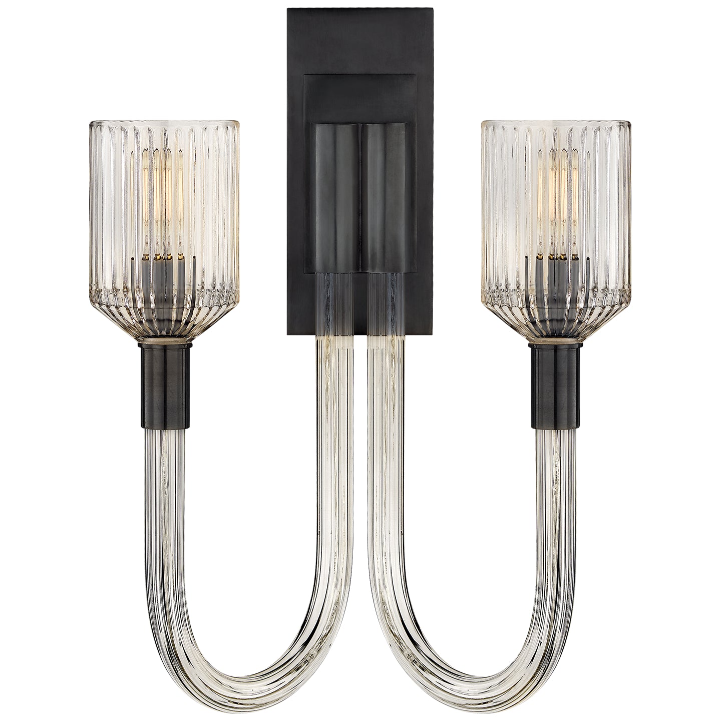 Visual Comfort Signature - KW 2404CRB/BZ - Two Light Wall Sconce - Reverie - Clear Ribbed Glass and Bronze