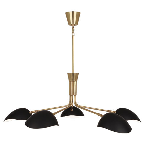 Robert Abbey - 1522 - Five Light Chandelier - Rico Espinet Racer - Modern Brass w/Matte Black Adjustable Shades