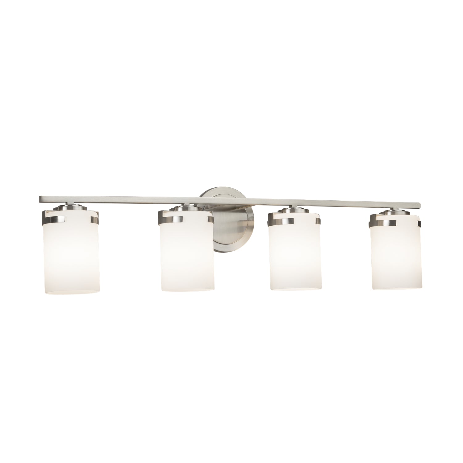 Justice Designs - FSN-8454-10-OPAL-NCKL - Four Light Bath Bar - Fusion - Brushed Nickel