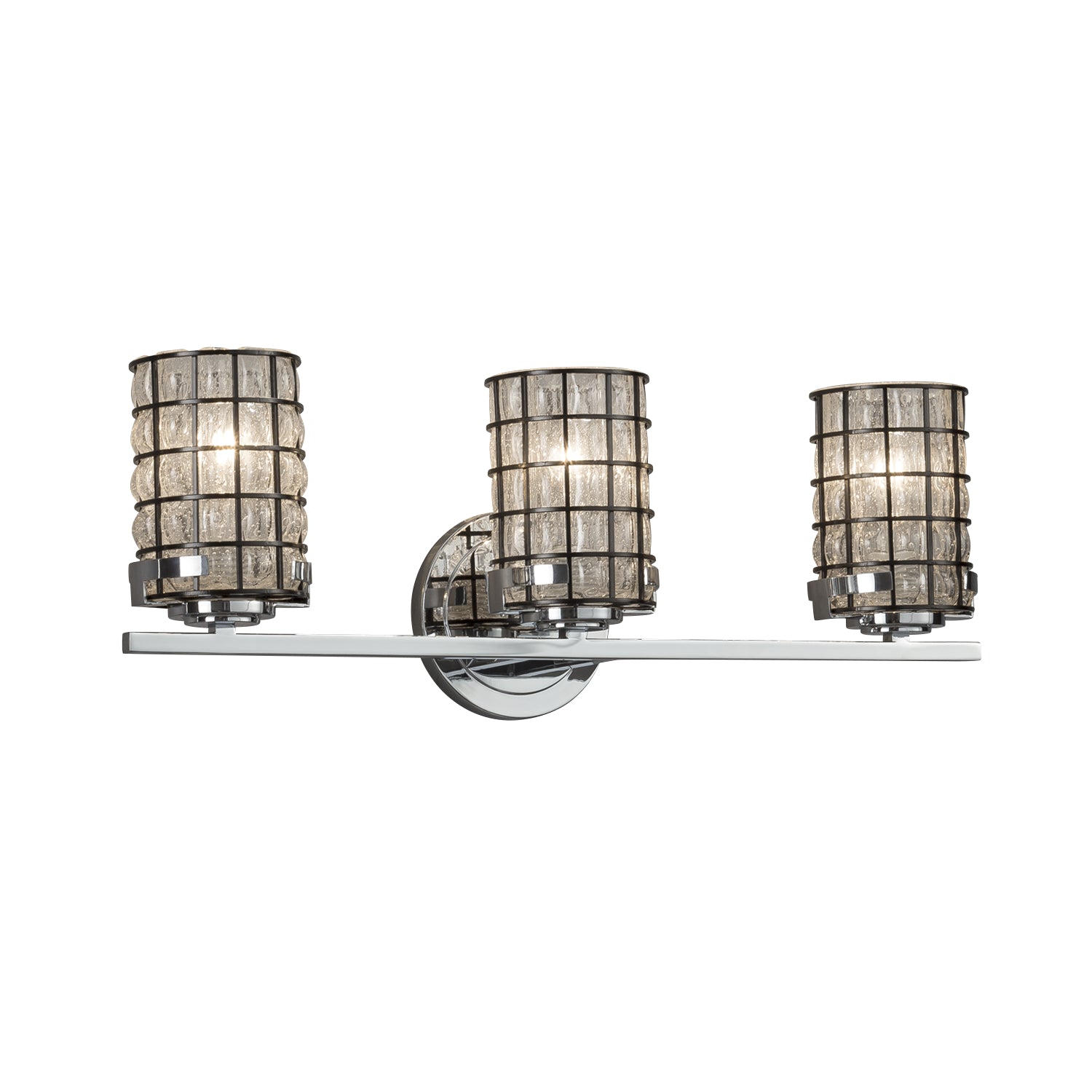 Justice Designs - WGL-8453-10-GRCB-CROM - Three Light Bath Bar - Wire Glass - Polished Chrome