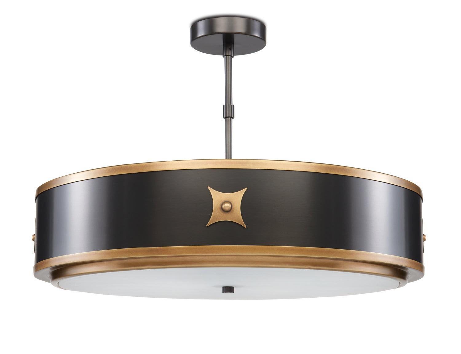 Currey and Company - 9000-0171 - Three Light Pendant - Huntsman - Satin Black/Antique Brass/White