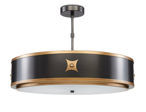 Currey and Company - 9000-0171 - Three Light Pendant - Huntsman - Satin Black/Antique Brass/White