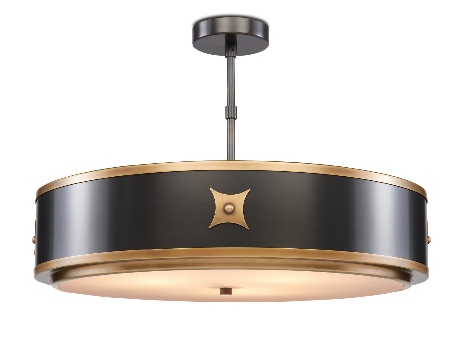 Currey and Company - 9000-0171 - Three Light Pendant - Huntsman - Satin Black/Antique Brass/White