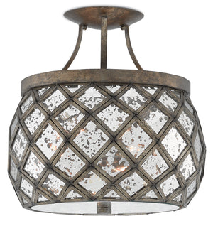 Currey and Company - 9999-0029 - Three Light Semi-Flush Mount - Buckminster - Pyrite Bronze/Raj Mirror