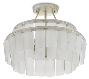 Currey and Company - 9999-0030 - Three Light Semi-Flush Mount - Vintner - Contemporary Silver Leaf/Opaque White