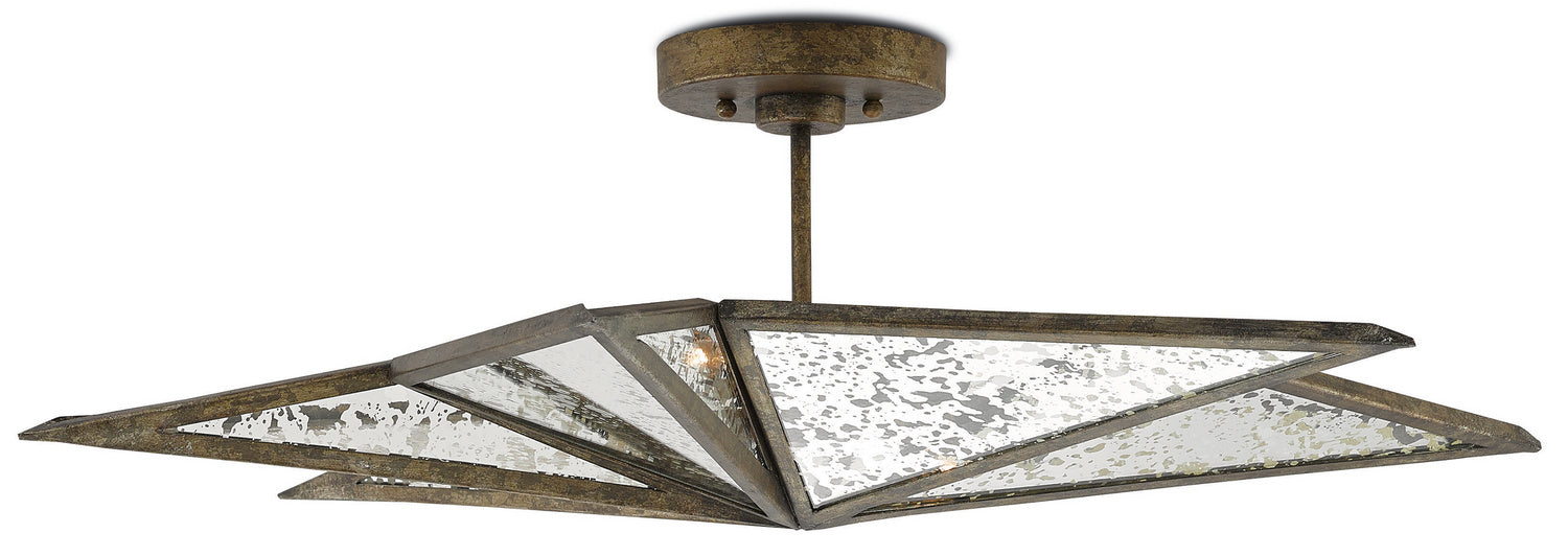 Currey and Company - 9999-0031 - Three Light Semi-Flush Mount - Stargazer - Pyrite Bronze/Raj Mirror