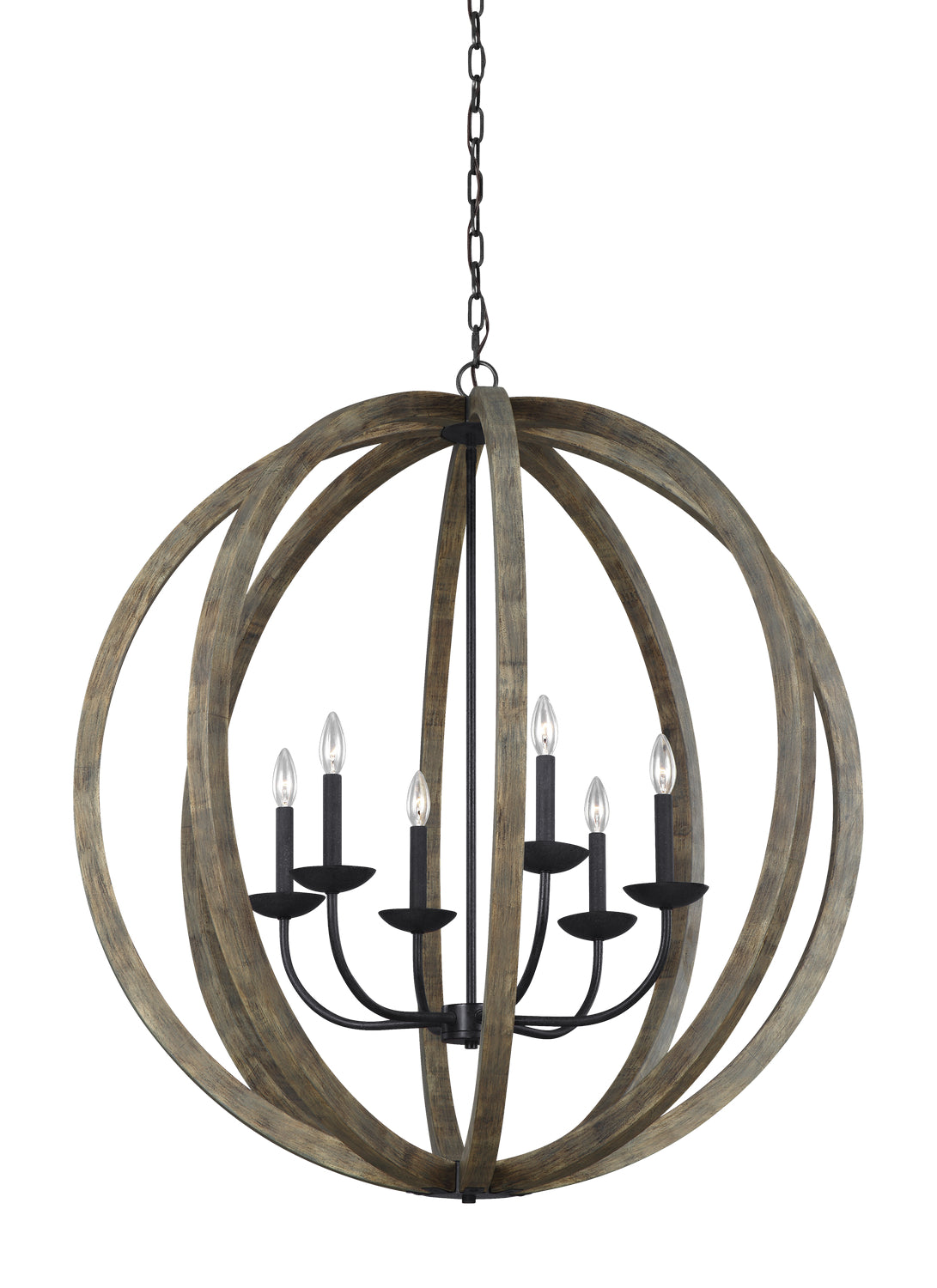 Visual Comfort Studio - F3186/6WOW/AF - Six Light Pendant - Allier - Weathered Oak Wood / Antique Forged Iron