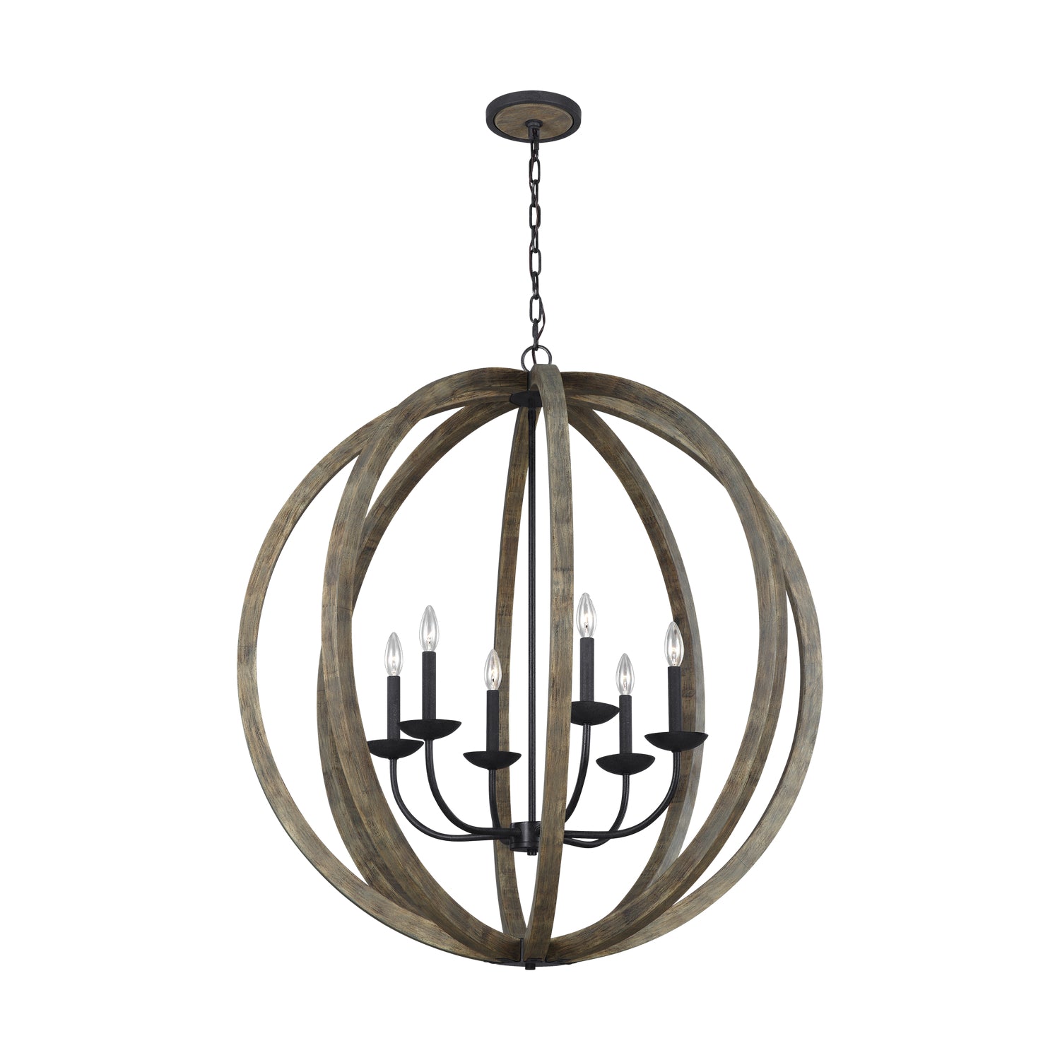 Visual Comfort Studio - F3186/6WOW/AF - Six Light Pendant - Allier - Weathered Oak Wood / Antique Forged Iron