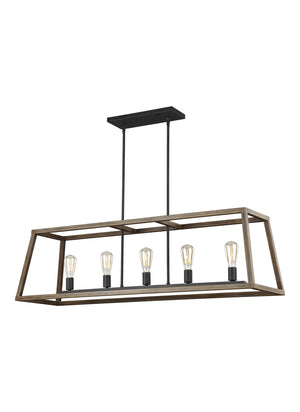 Visual Comfort Studio - F3193/5WOW/AF - Five Light Linear Chandelier - Gannet - Weathered Oak Wood / Antique Forged Iron