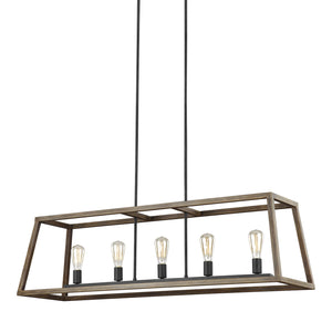 Visual Comfort Studio - F3193/5WOW/AF - Five Light Linear Chandelier - Gannet - Weathered Oak Wood / Antique Forged Iron