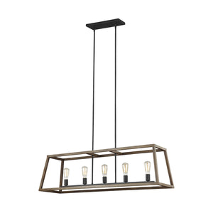 Visual Comfort Studio - F3193/5WOW/AF - Five Light Linear Chandelier - Gannet - Weathered Oak Wood / Antique Forged Iron