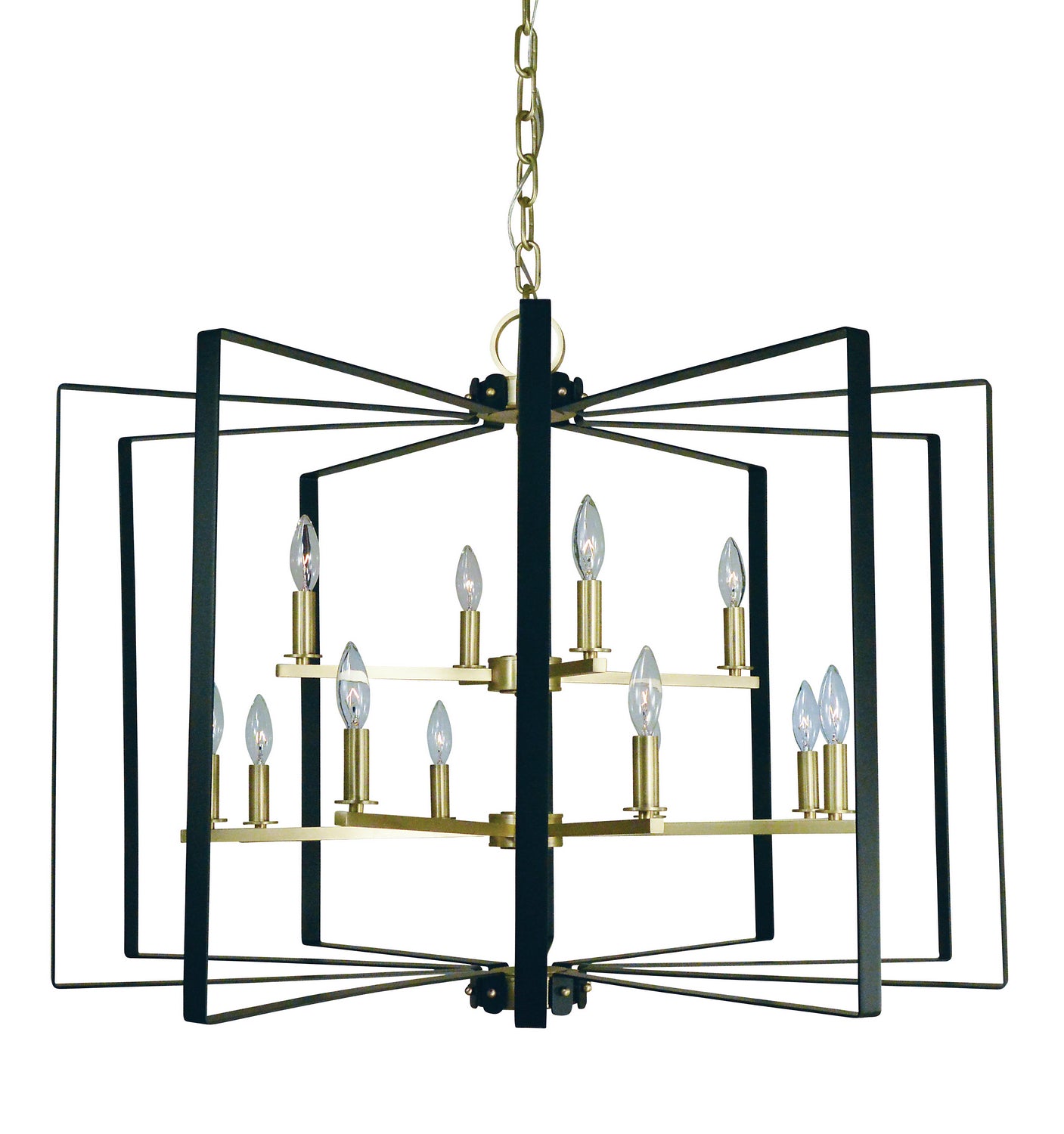 Framburg - 3058 SB/MBLACK - 12 Light Foyer Chandelier - Camille - Satin Brass with Matte Black Accents