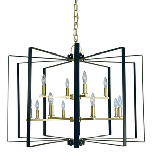 Framburg - 3058 SB/MBLACK - 12 Light Foyer Chandelier - Camille - Satin Brass with Matte Black Accents