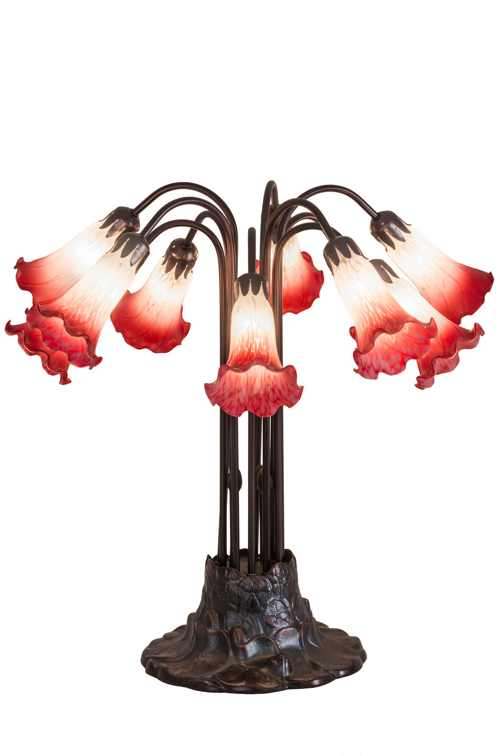 Meyda Tiffany - 12301 - Ten Light Table Lamp - Pink/White Pond Lily - Mahogany Bronze