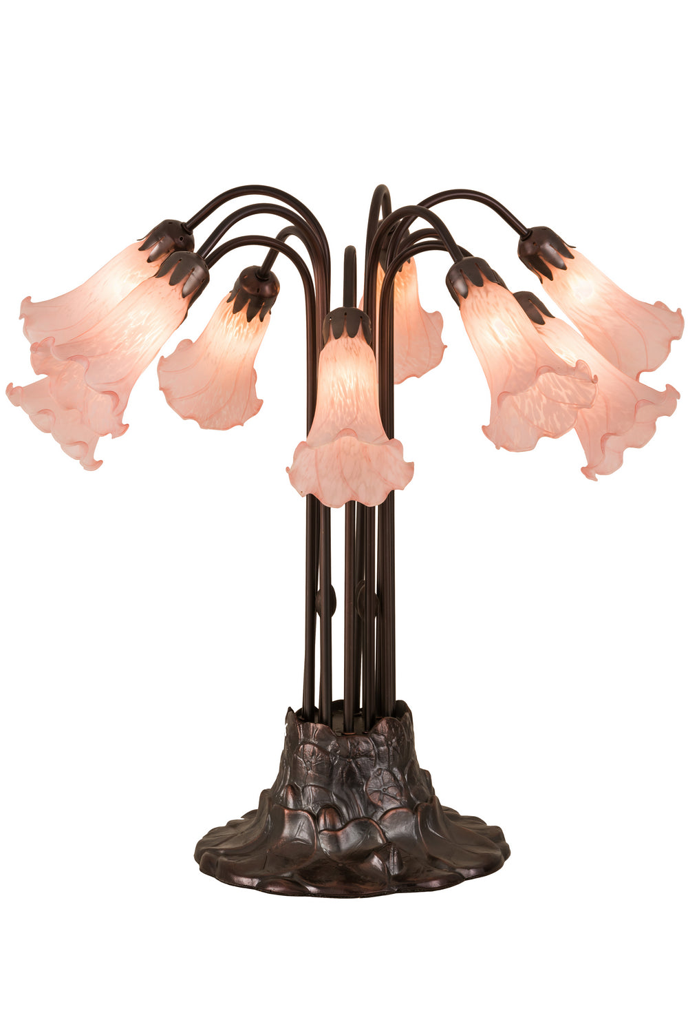 Meyda Tiffany - 14363 - Ten Light Table Lamp - Pink Pond Lily - Mahogany Bronze