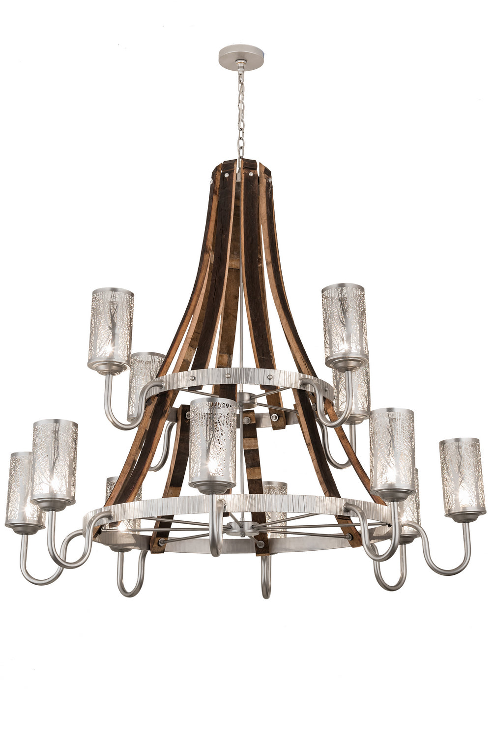 Meyda Tiffany - 187997 - 12 Light Chandelier - Barrel Stave - Brushed Nickel/Charred Wood