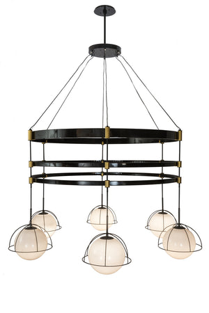 Meyda Tiffany - 188206 - Six Light Chandelier - Heliocentricity - Mirror Black/Goldtastic