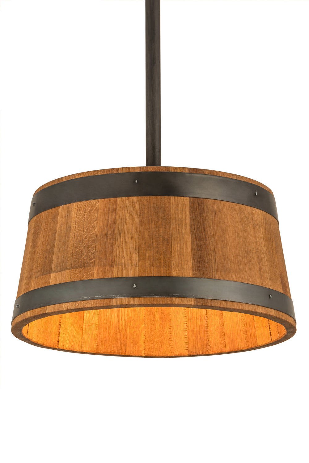 Meyda Tiffany - 188647 - Three Light Pendant - Whiskey Barrel - Black Metal,Natural Wood