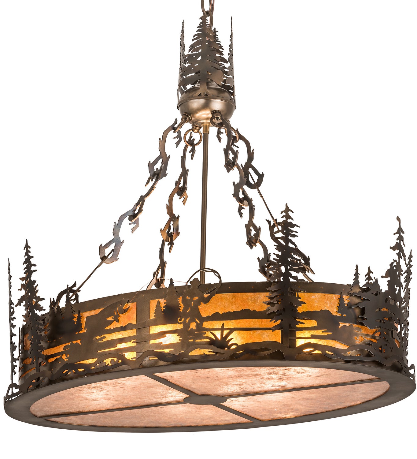 Meyda Tiffany - 194615 - Eight Light Pendant - Fly Fisherman - Dark Burnished Antique Copper