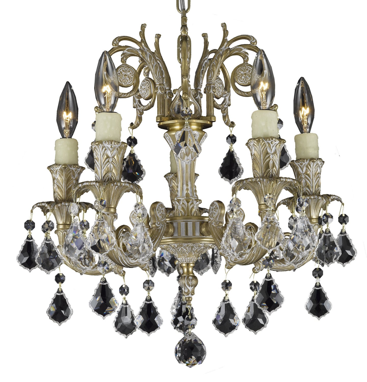 American Brass & Crystal - CH2001-A-04G-PI - Five Light Chandelier - Finisterra - Antique White Glossy