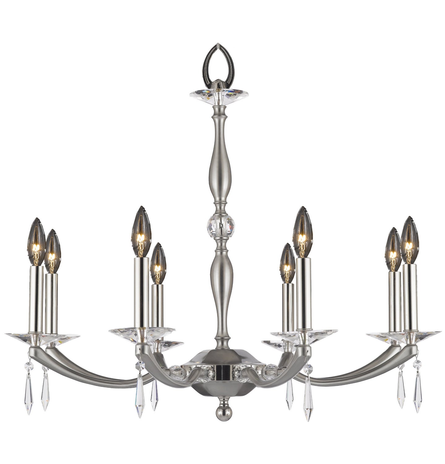 American Brass & Crystal - CH5326-SP-37G-38G-ST - Eight Light Chandelier - Kensington - Pewter w/Polished Nickel Accents