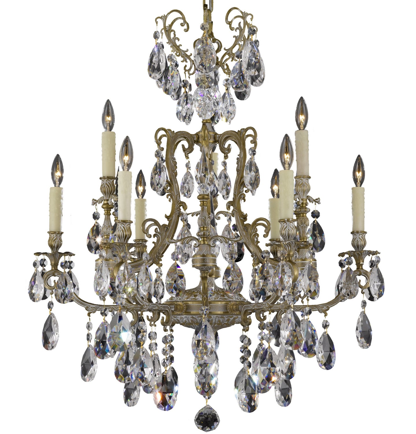 American Brass & Crystal - CH7423-O-04G-PI - Nine Light Chandelier - Parisian - Antique White Glossy